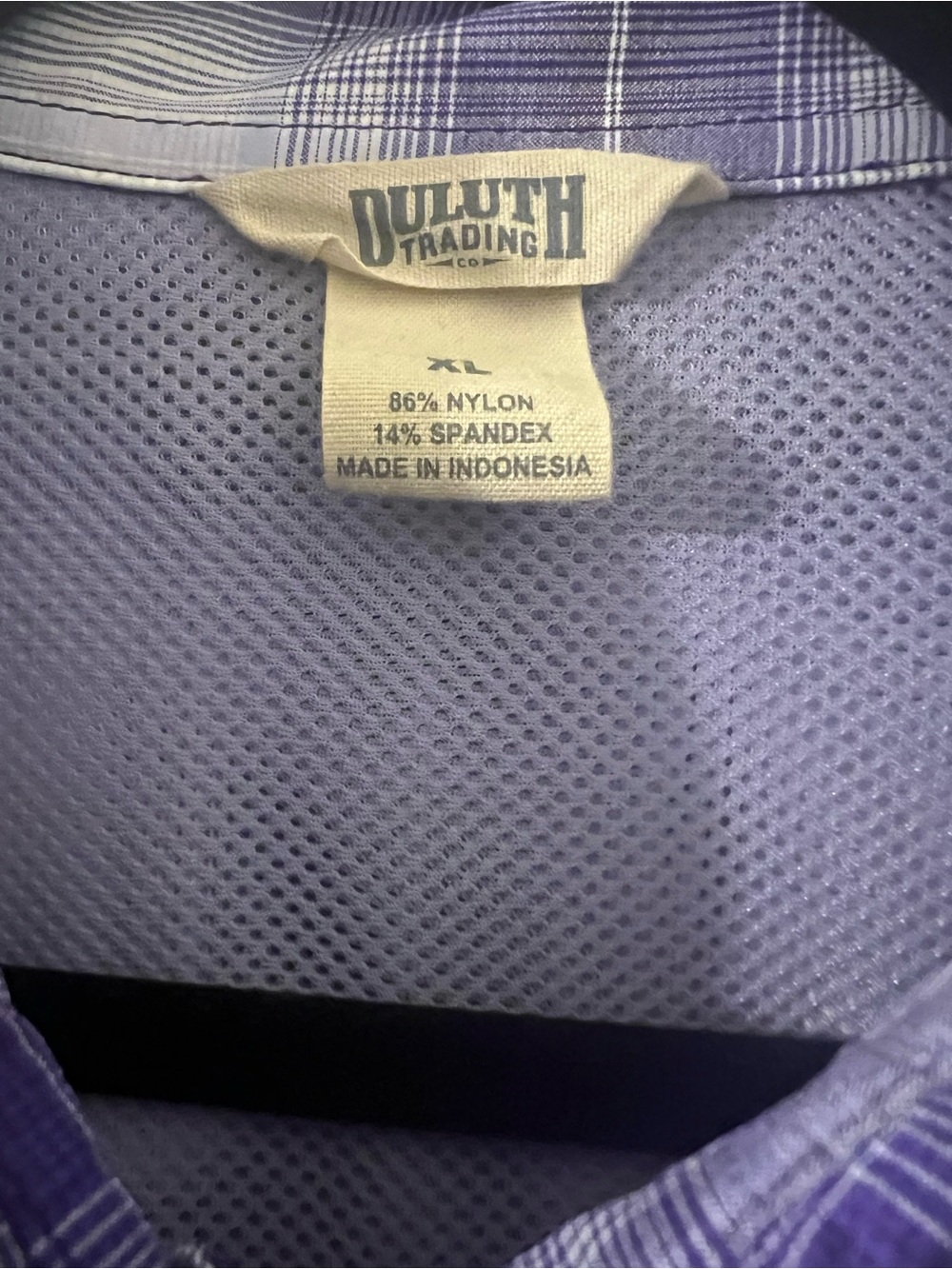 Duluth Trading Purple White Plaid Lightweight Stretch Button Front XL - Picture 4 of 5